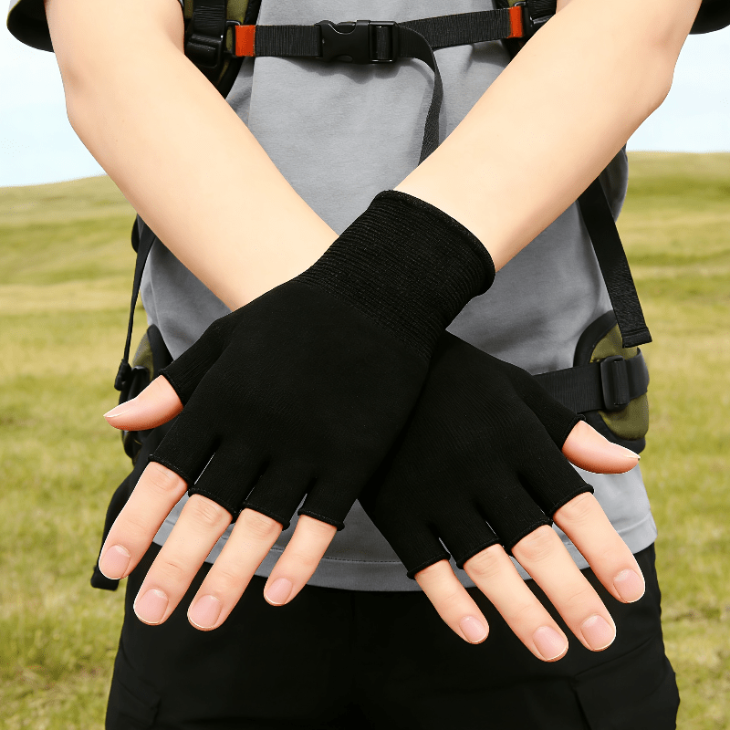 ถุงมือถักสีดำแบบครึ่งนิ้ว ระบา - Cycling To Work บทวิจารณ์และราคา